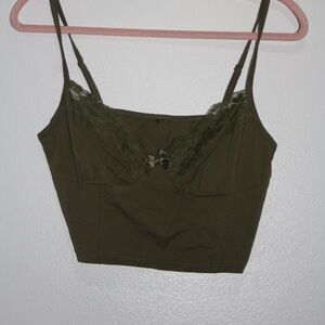 Olive Green Lace Trim Crop Top